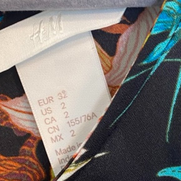 H&M Floral Boho Botanical Pattern Print Long-Sleeve Tunic SZ 2 - Picture 6 of 9